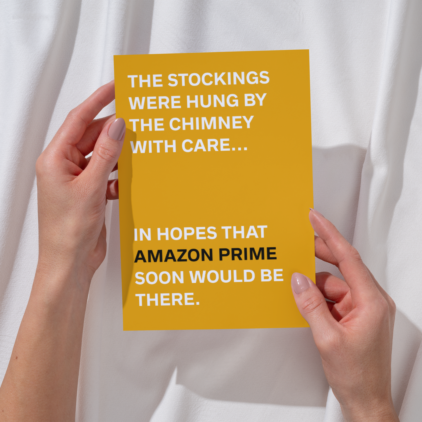 Funny Typographic Christmas Card – Humorous Christmas Greeting – Christmas Stockings – Amazon Prime