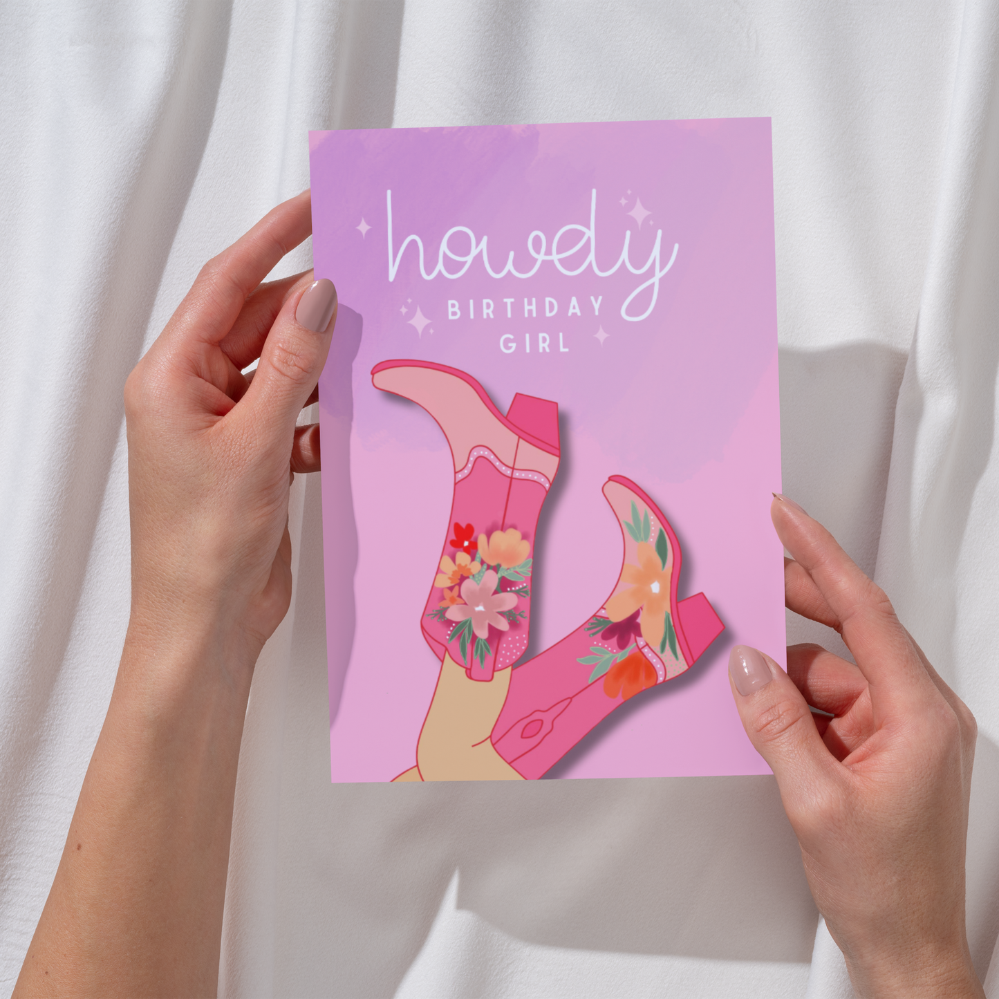 Howdy Birthday Girl - Floral Cowboy Boots Birthday Card for Her | Handmade Greeting Card for Women | Western Themed Birthday Card