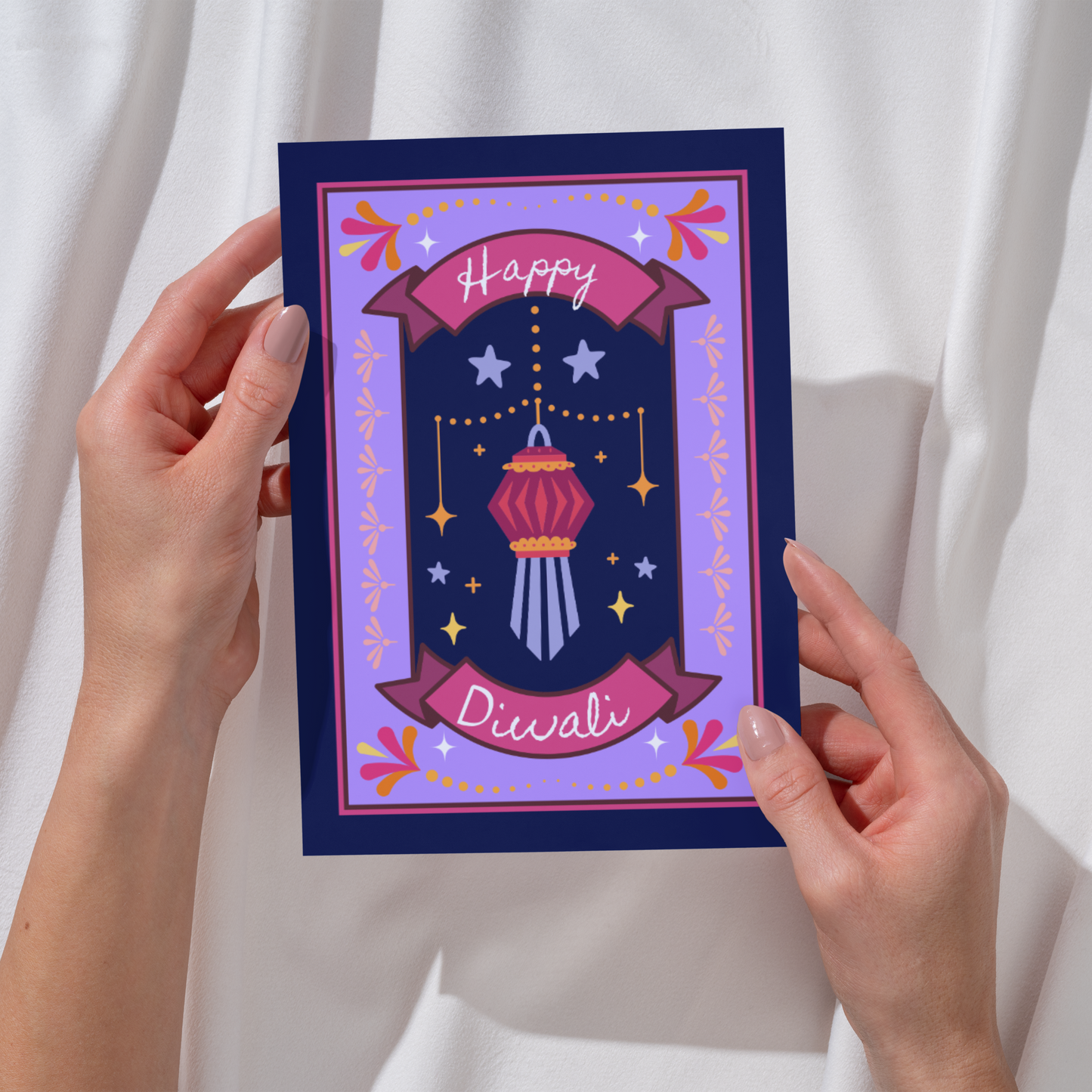 Happy Diwali Greeting Card – Colourful Hanging Lantern Card – Diwali Celebration Card – Festival of Lights Card – Diwali Wishes Card