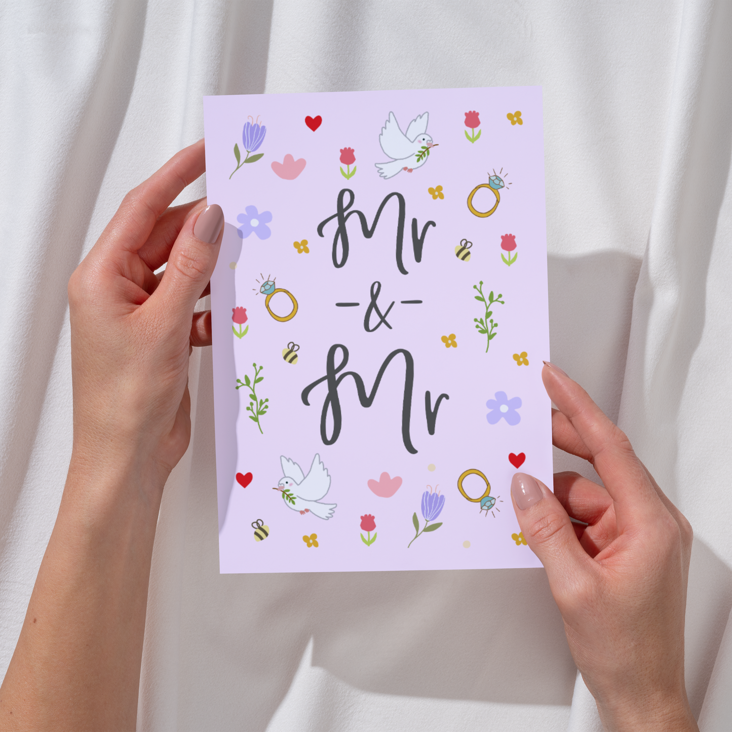 Mr and Mr Wedding Card | Ditsy Floral Calligraphy Card | LGBTQ+ Wedding Congratulations
