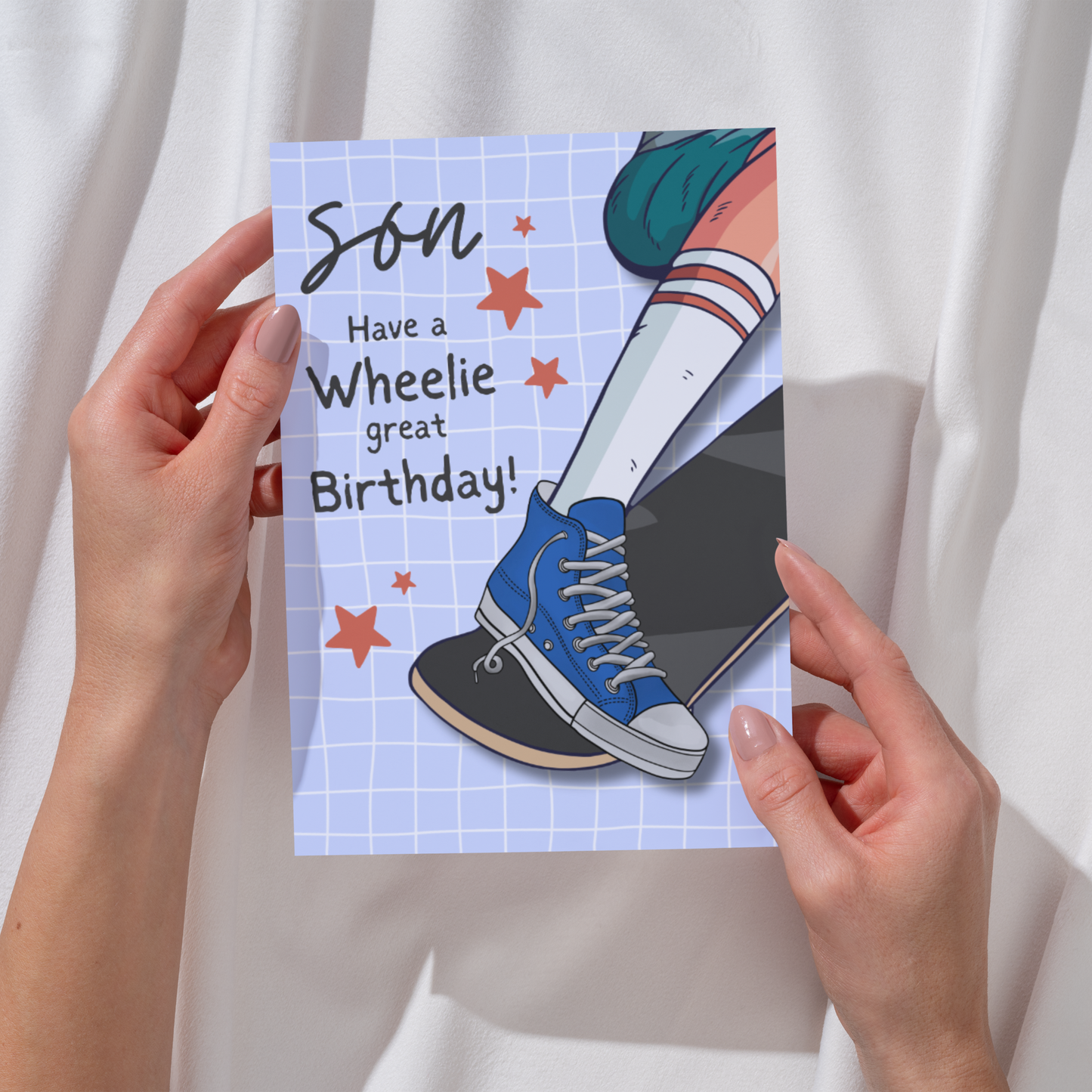 Skater Son Birthday Card – Have a Wheelie Great Birthday – Skateboarding Son Card – Fun Son Birthday Card with Pun