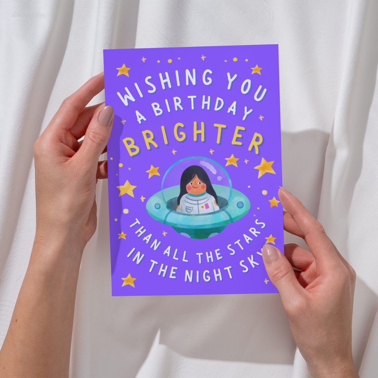 Little Girl Birthday Card – Astronaut & Star Illustration – Wishing You a Birthday Brighter Than the Stars in the Night Sky