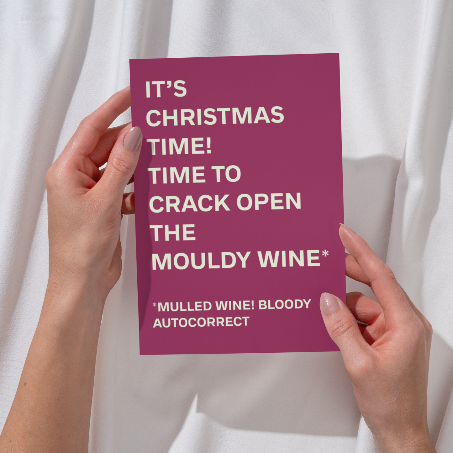 Funny Christmas Card - Autocorrect Mouldy Wine - Humorous Mulled Wine Joke Card - Xmas Greeting Card for Wine Lovers and Humour Fans