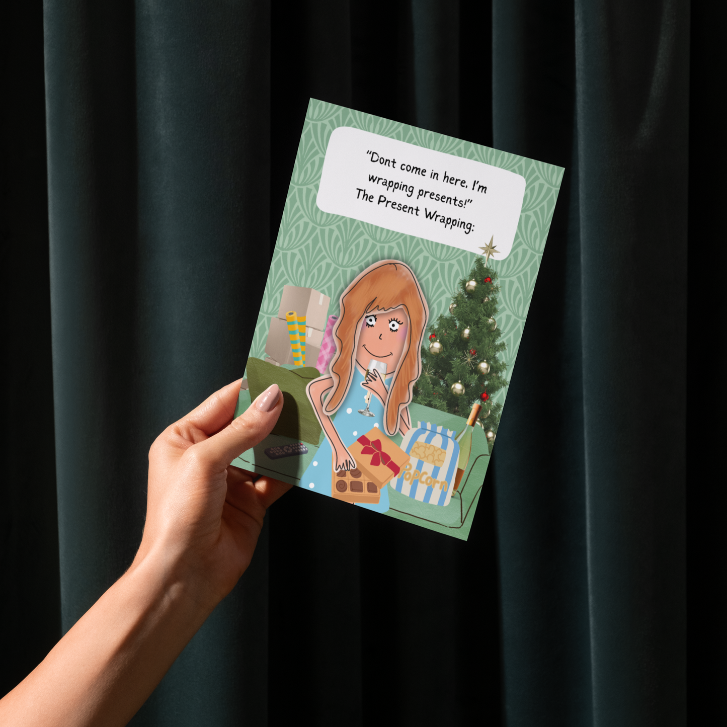 Hilarious Comedy Sketch Christmas Greeting Card Present Wrapping, Wine and Chocolates Funny Christmas Card for Friends & Family