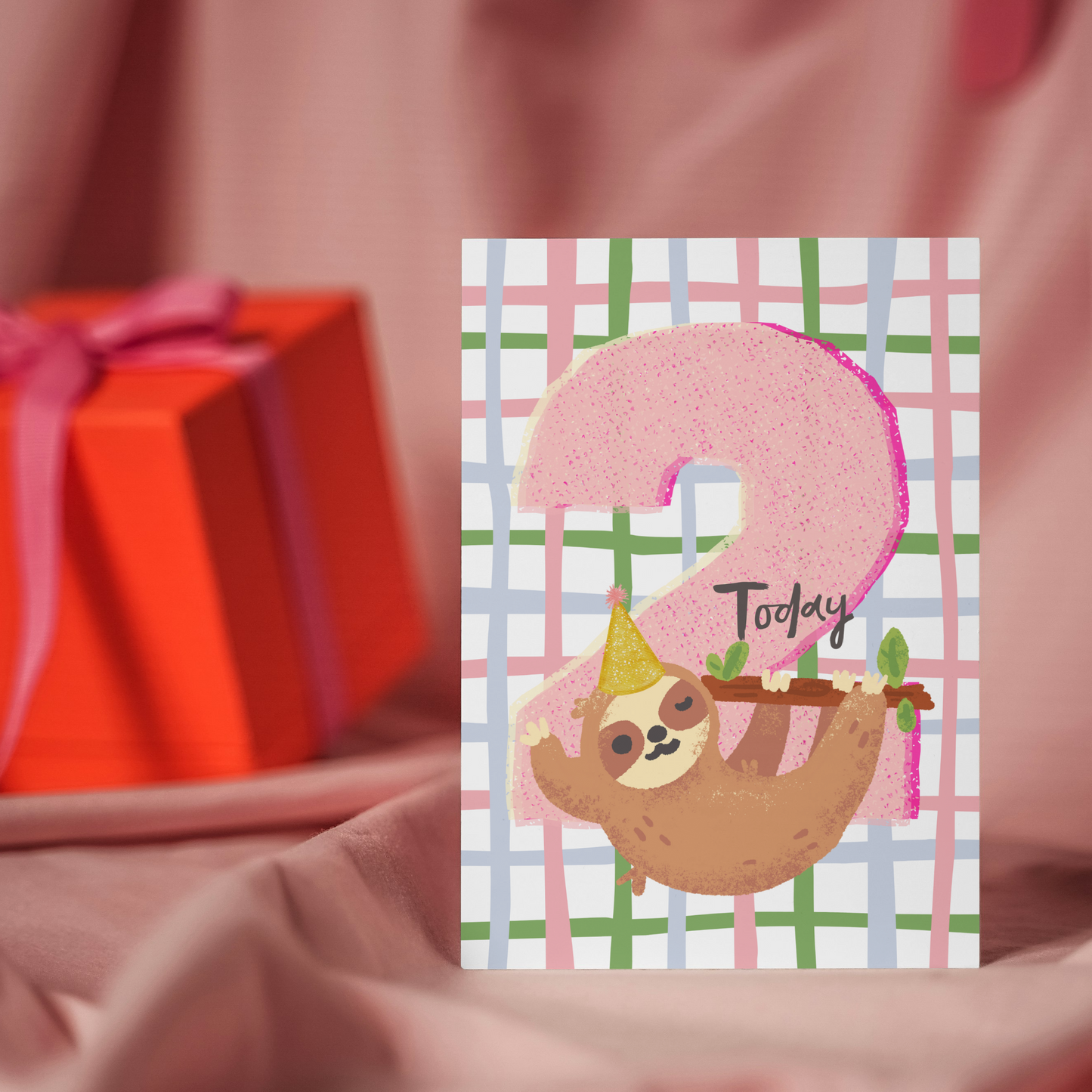 Cute Second Birthday Children's Card – Two Sloth Woodland Watercolour Design
