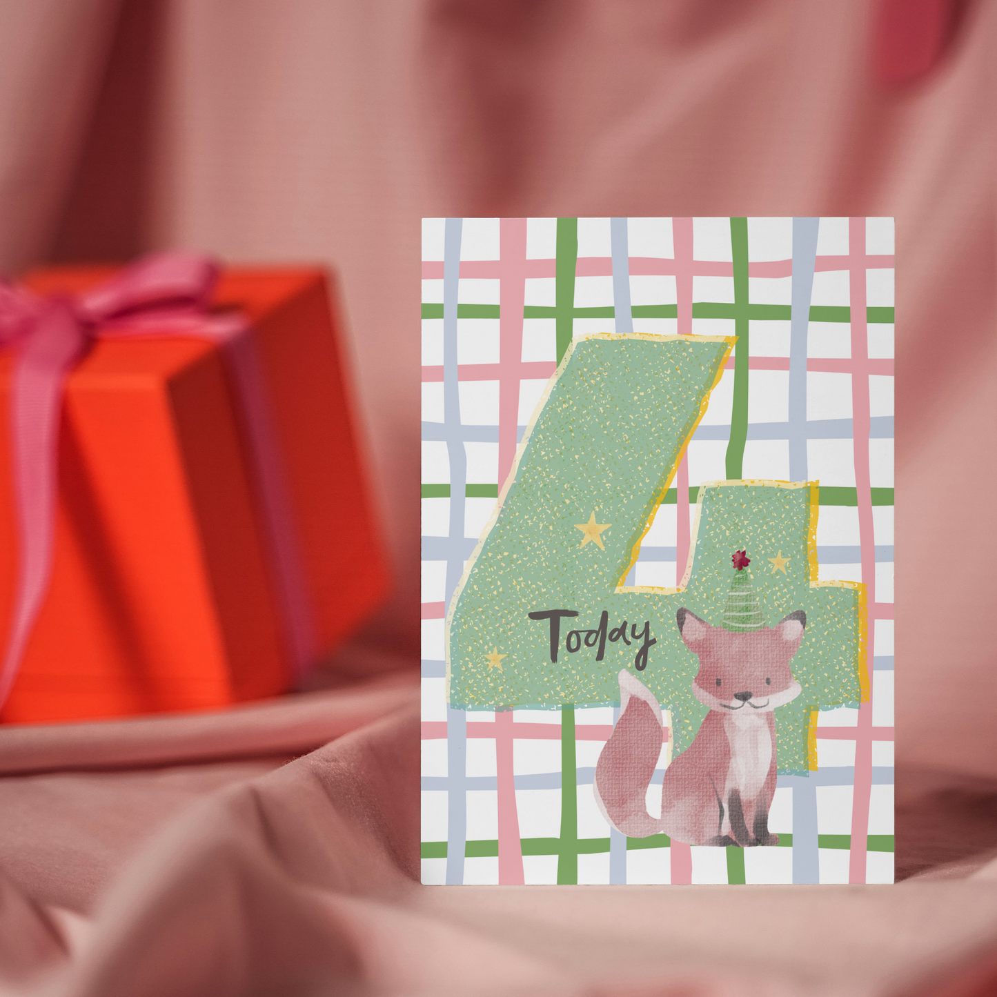 Cute Woodland Animal Fox 4th Birthday Greeting Card for Kids | Adorable Children's Birthday Card