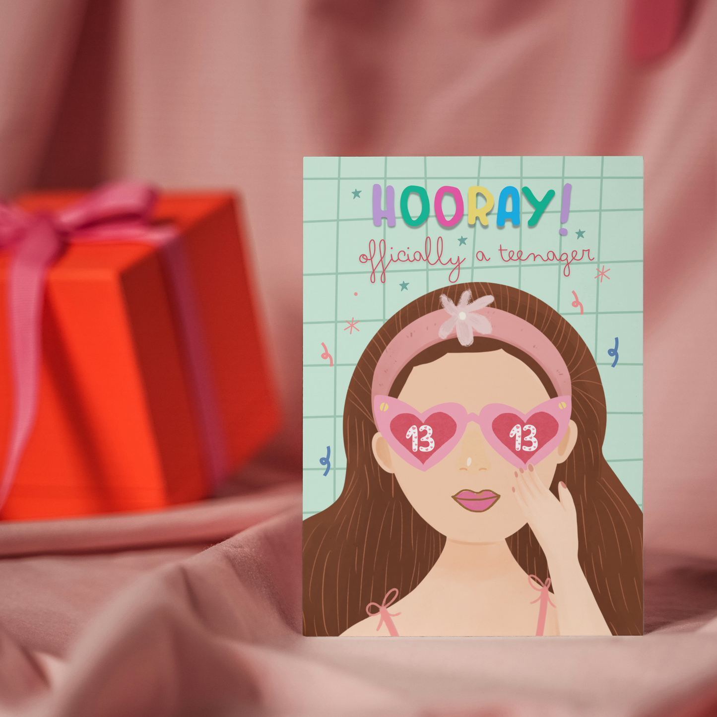 Hooray Officially a Teenager Girl Birthday Card | Cute Illustration with Glasses | Cute Teen Birthday Card for Girls