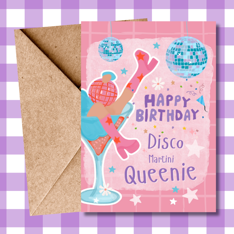Birthday Disco Martini Queenie - Fun Illustrative Birthday Card | Party & Celebration Card