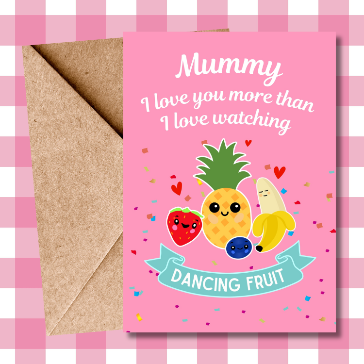 Adorable Mother's Day Card - Viral Dancing Fruit Baby Sensory Design | Funny card for first mum