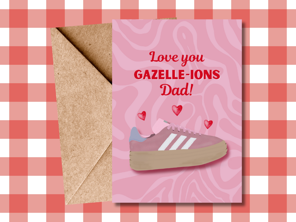 Fun Pun Gazelle Trainers - "Love You Gazelle-ions, Dad!" - Father's Day Card for Him - Perfect card for Dad