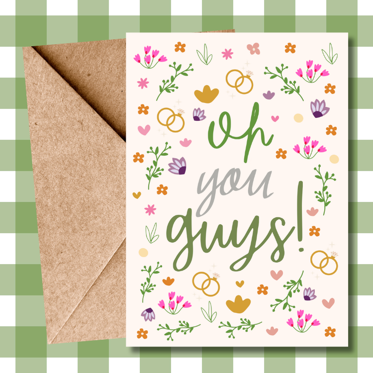 Oh You Guys Wedding Card - Ditsy Flowers Congratulations Mr & Mrs - Engagement Card
