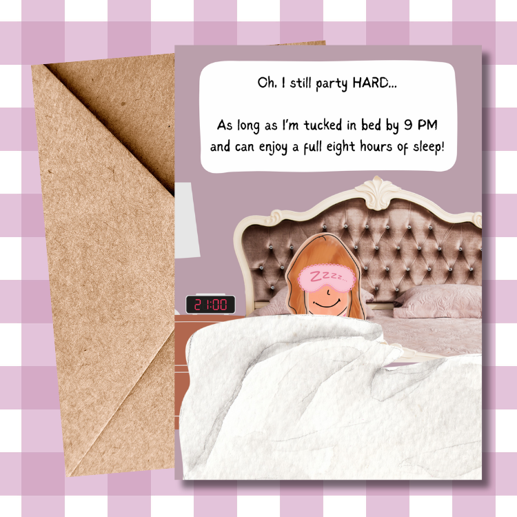 Funny Birthday Card — Party Hard 'Til 9PM — Humorous Banter Card for Him, Her, Friends — Witty Birthday Greeting — Humorous Party Card