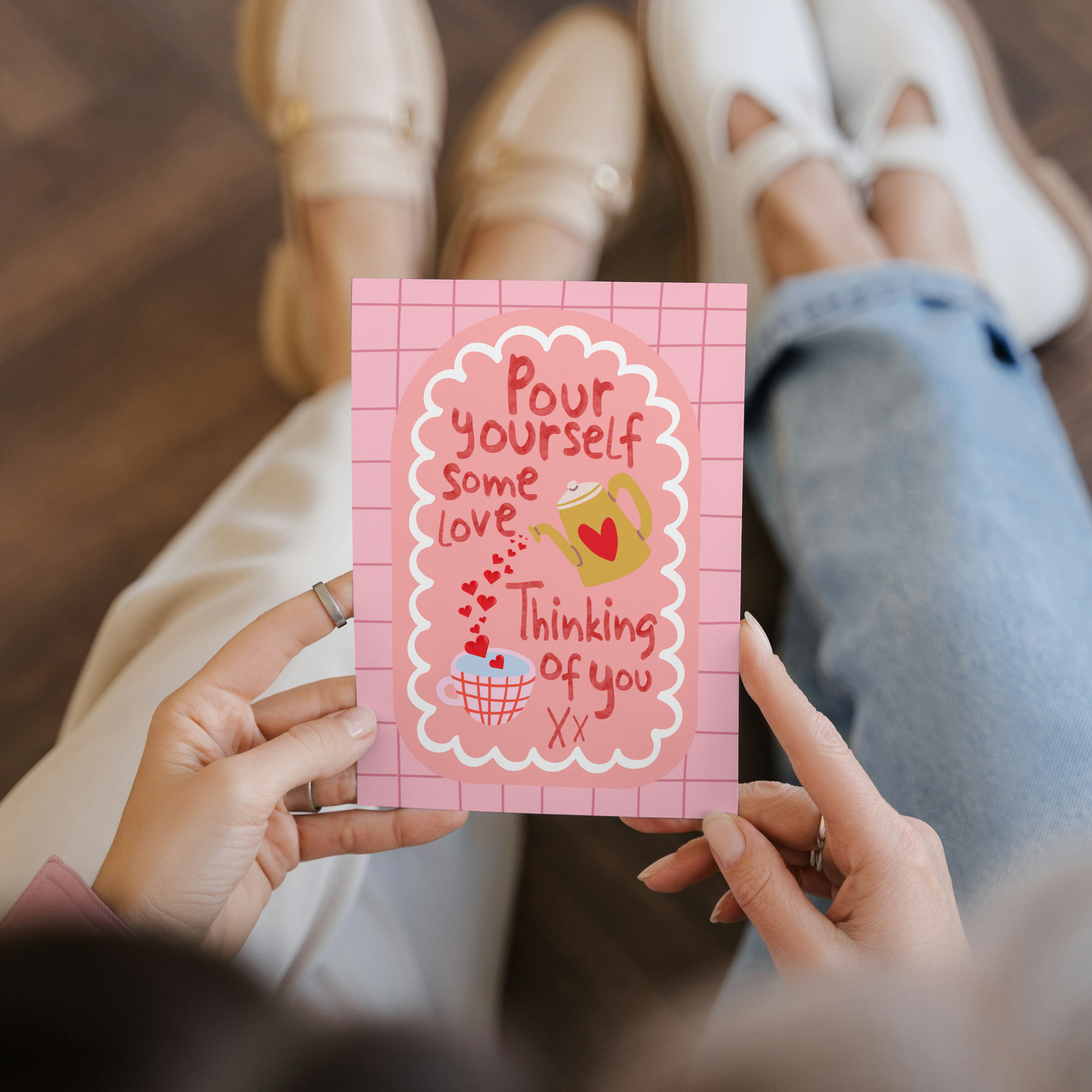 Pour Yourself Some Love Kettle Design Cute Thinking of You Card