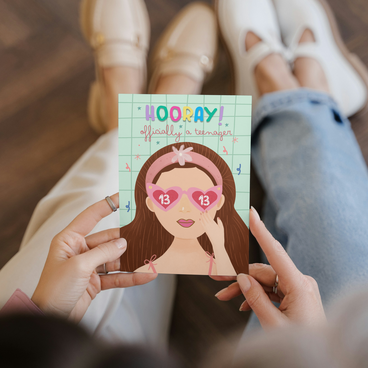 Hooray Officially a Teenager Girl Birthday Card | Cute Illustration with Glasses | Cute Teen Birthday Card for Girls