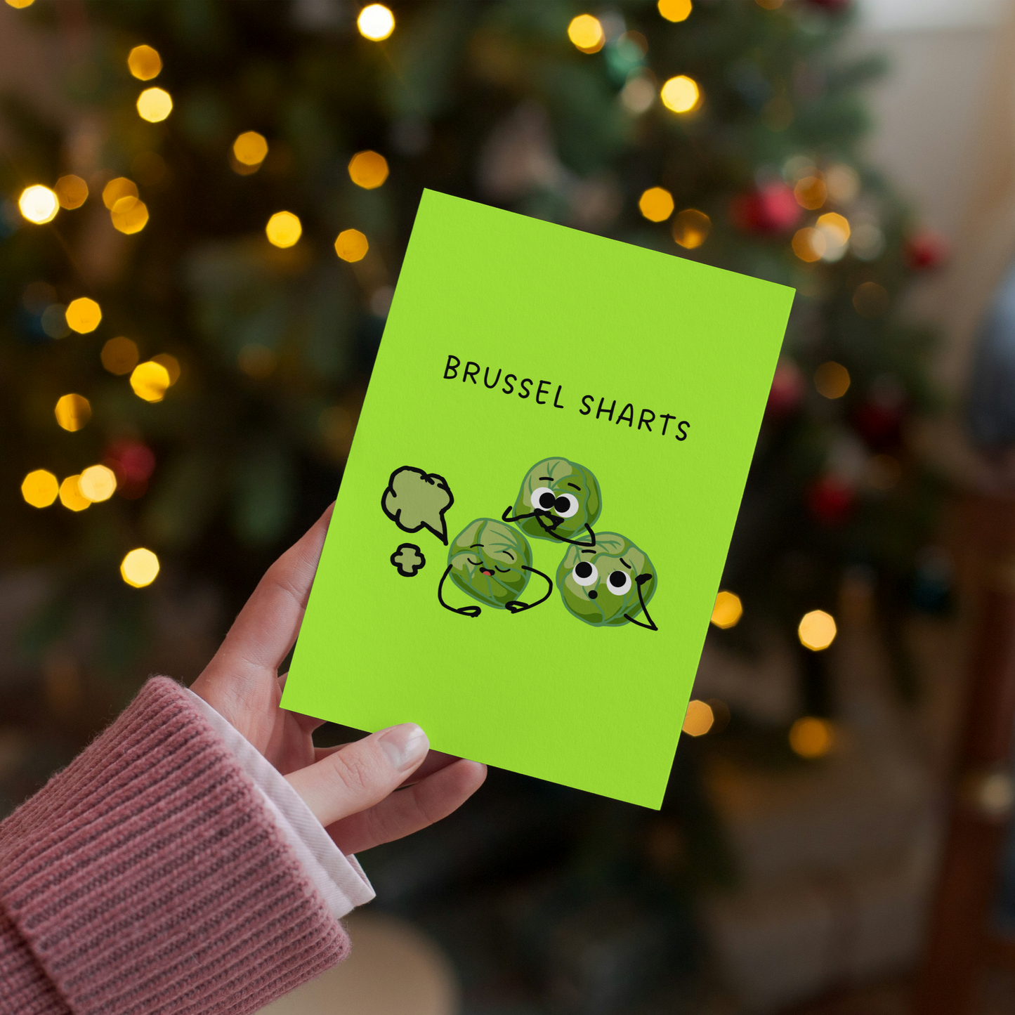 Hilarious Brussel Sprouts Christmas Card – Funny 'Brussel Sharts' Banter Greeting Card for Holiday Cheer