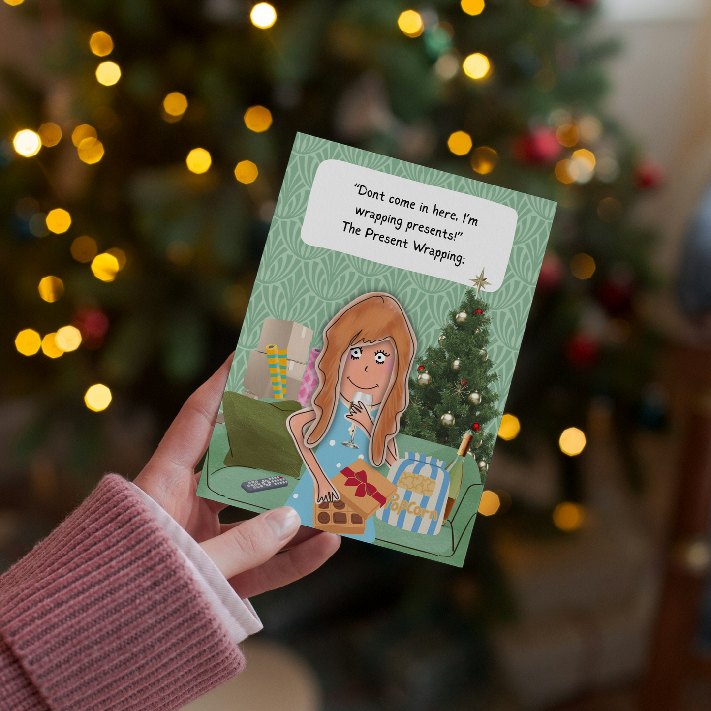 Hilarious Comedy Sketch Christmas Greeting Card Present Wrapping, Wine and Chocolates Funny Christmas Card for Friends & Family