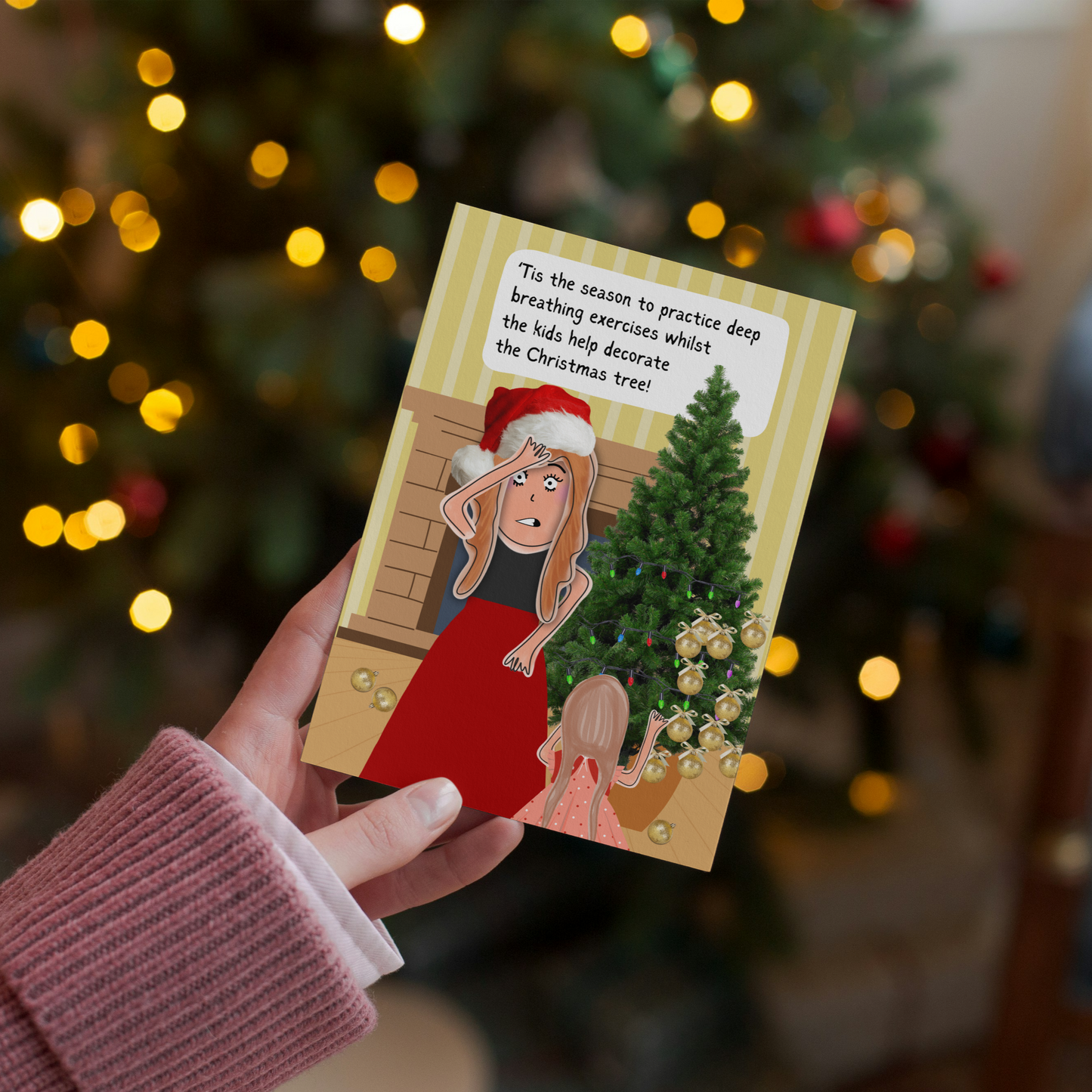 Hilarious Kids Decorating Christmas Tree Greeting Card | Funny Christmas Card for Parents | Comedy Sketch Illustration | Christmas Humour