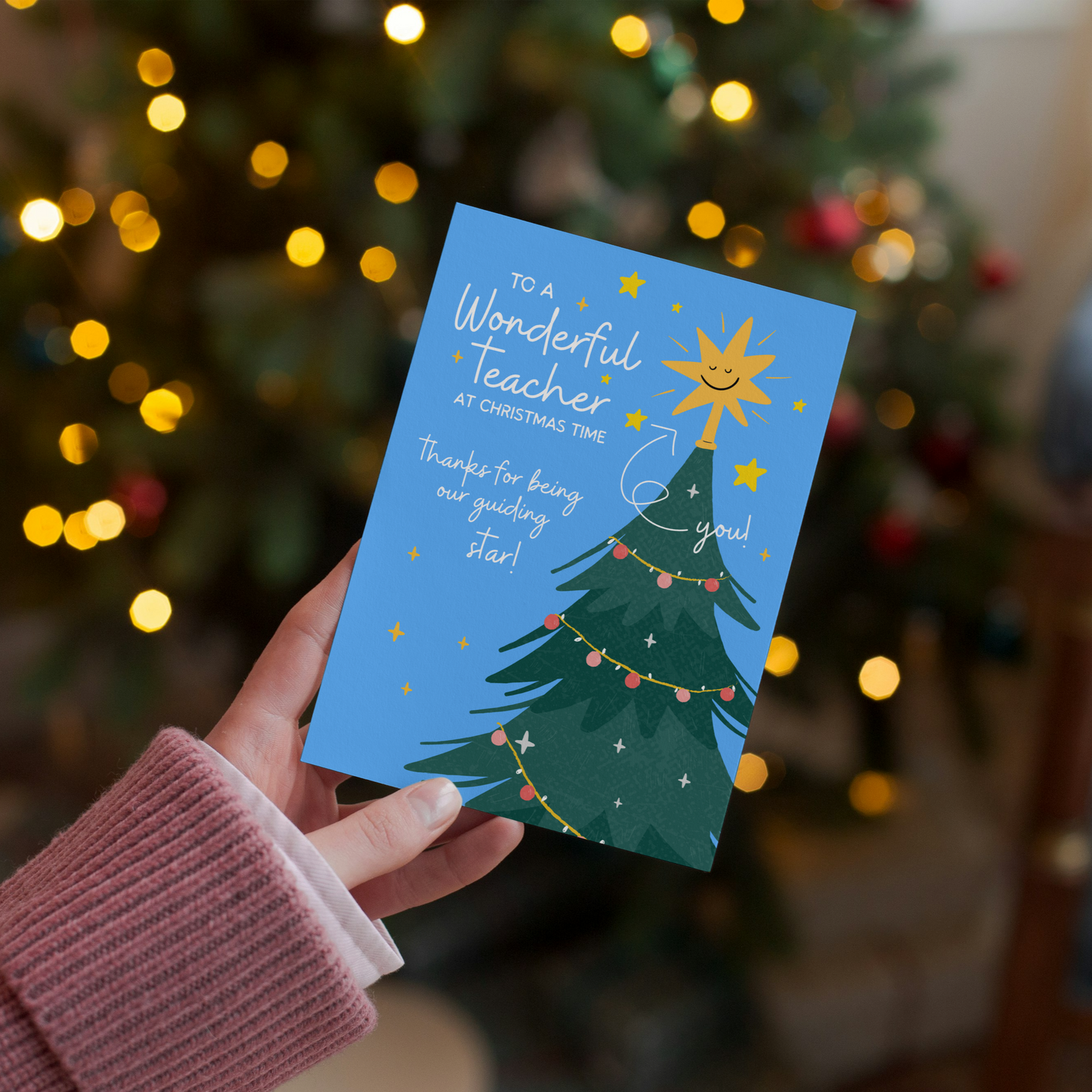 Christmas Card for Teacher - Thank You for Being Our Guiding Star - Star Tree Topper Design - From Students