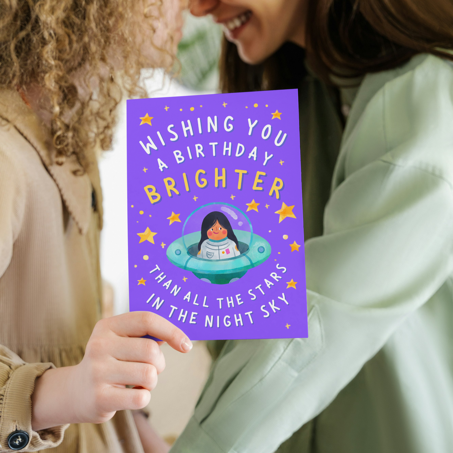 Little Girl Birthday Card – Astronaut & Star Illustration – Wishing You a Birthday Brighter Than the Stars in the Night Sky