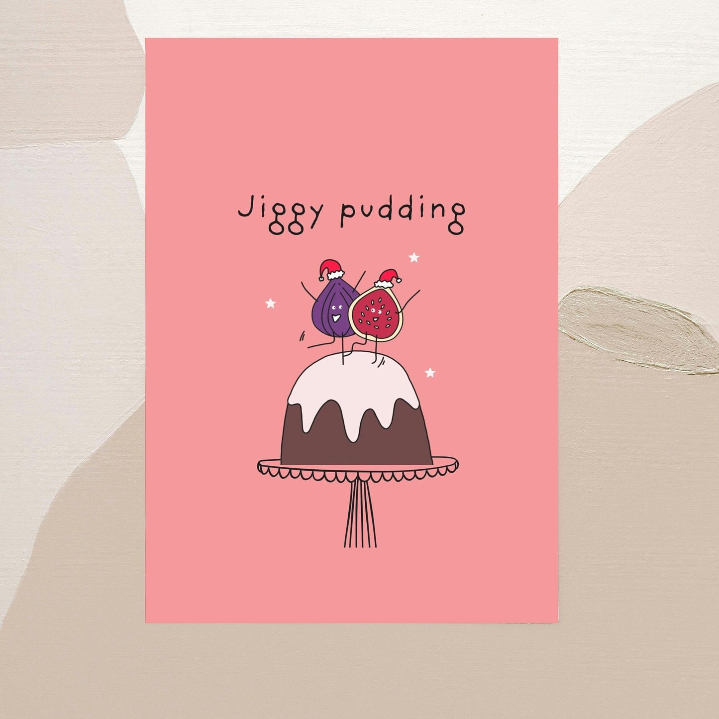 Funny Cartoon Christmas pudding pun inspired Christmas Card for him for her for friends for family for figgy pudding fans