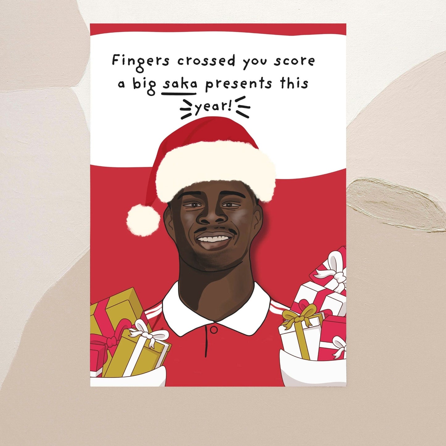 Bakayo Saka Arsenal Football Presents themed Christmas Card For Gunners Arsenal Reds Fans For son For daughter For him For her For friends