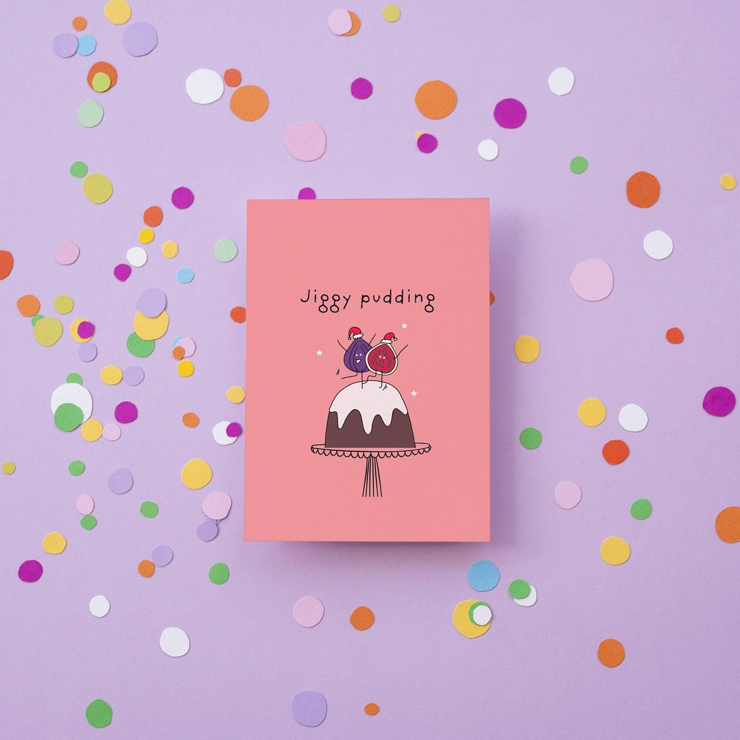 Funny Cartoon Christmas pudding pun inspired Christmas Card for him for her for friends for family for figgy pudding fans