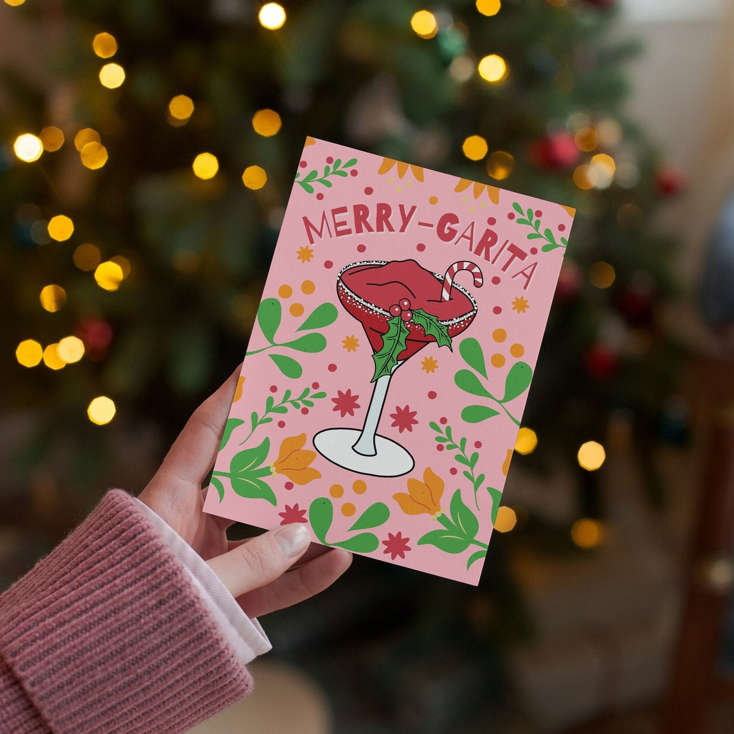 Cheerful Margarita Cheers Card, Unique Handmade Christmas Greeting, Festive Gift for Anyone