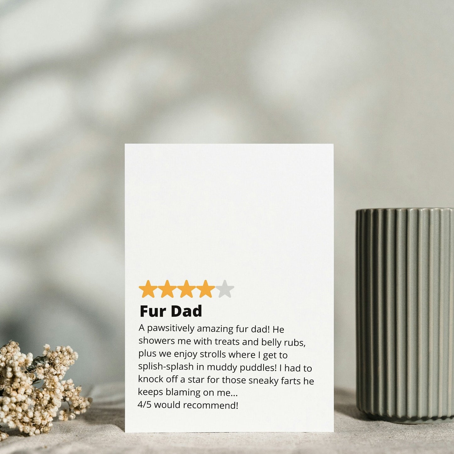 Funny 'Fur Dad' Star Rating Father's Day Card for Dog Lovers – Perfect Novelty card from the dog