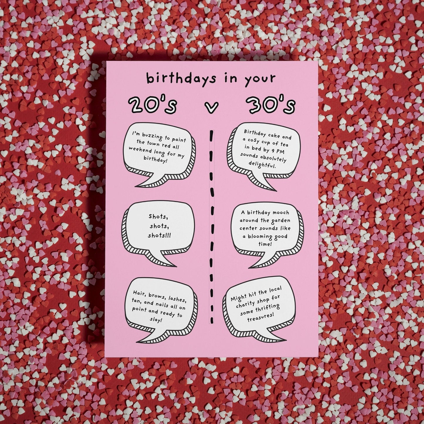Hilarious 20's vs 30's Birthday Card – Funny Age Comparison speech bubble card