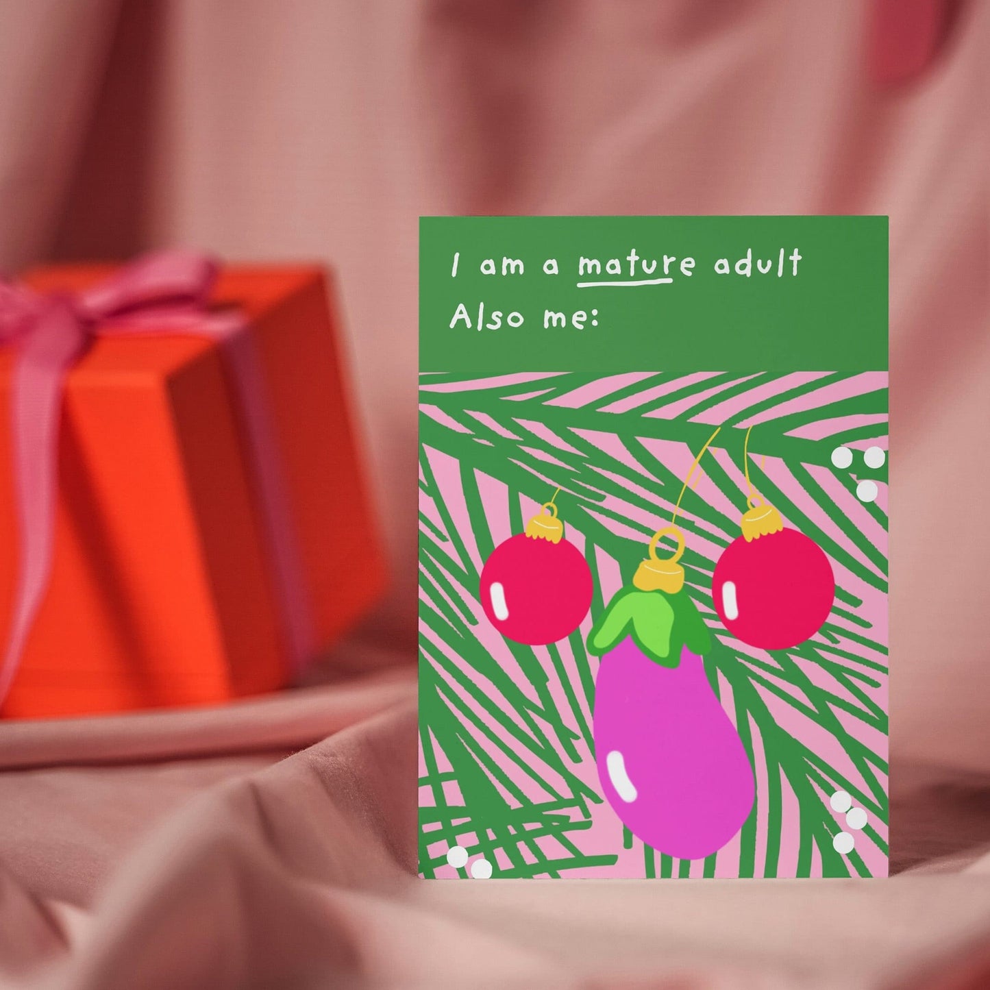 Festive Greetings Card with Playful Bauble Penis and Balls Illustration - Cheeky rude Christmas card for him, gift for her, gift for friend