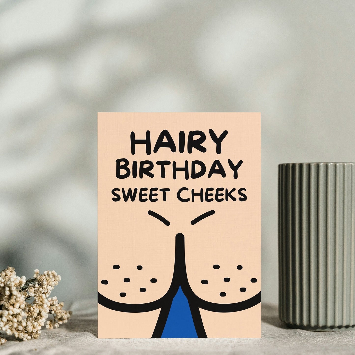 Cheeky Bum Cheek Illustration Birthday Card β Hairy Bum Banter for Him, Perfect for Husband or Boyfriend!
