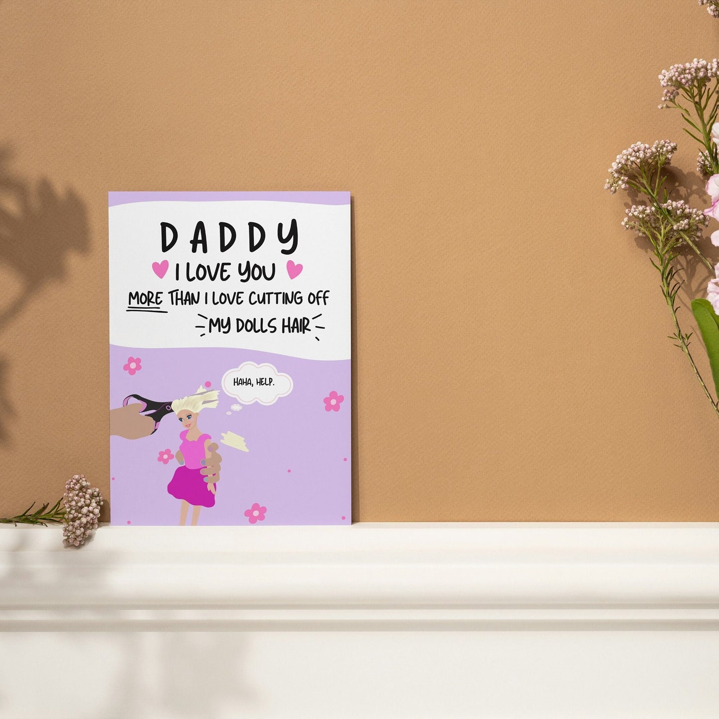 Daddy I Love You birthday, father's day Card - Funny Doll Hair Cutting Theme - banter card from the kids, toddler, young children
