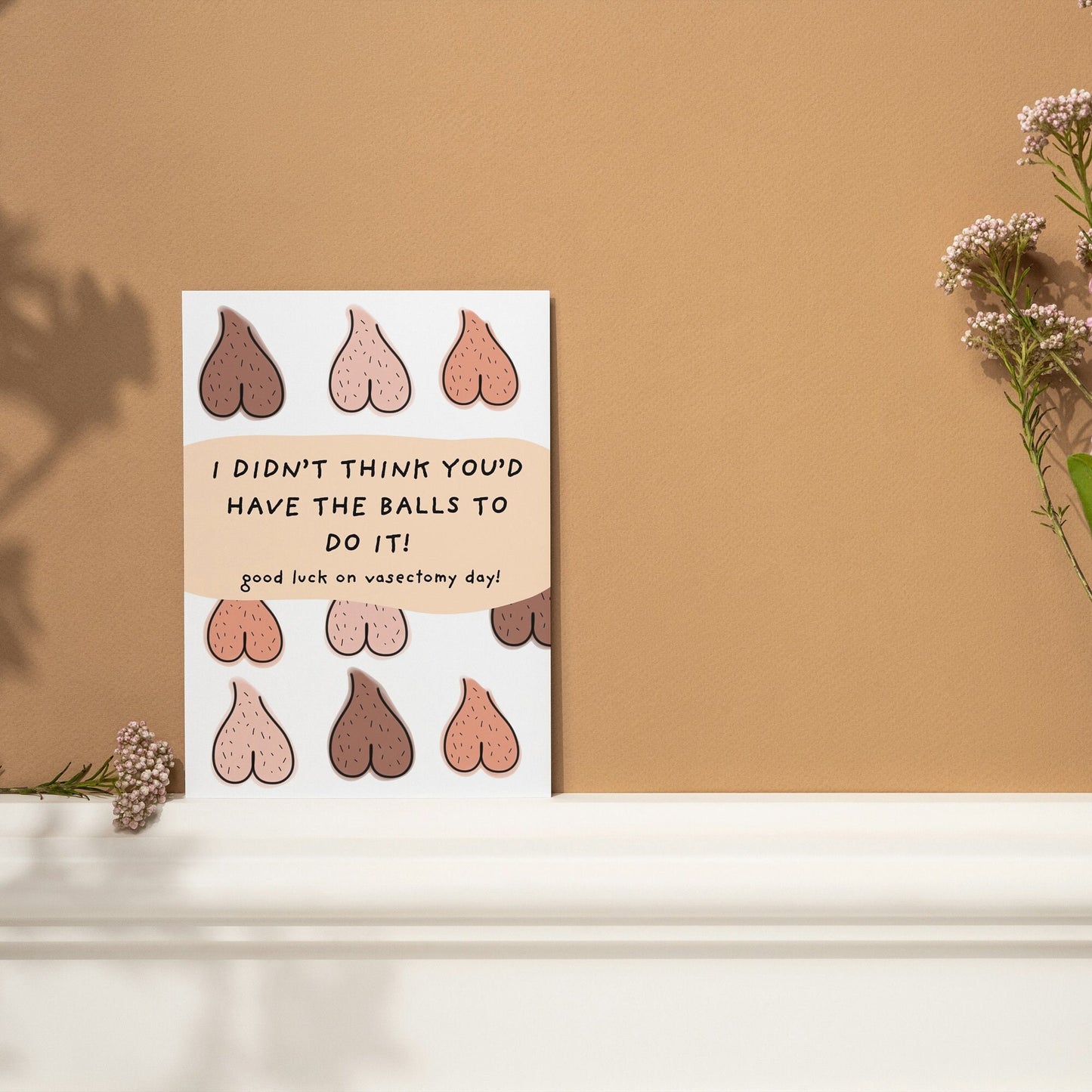 funny vasectomy card for him, hairy balls, banter, get well soon card