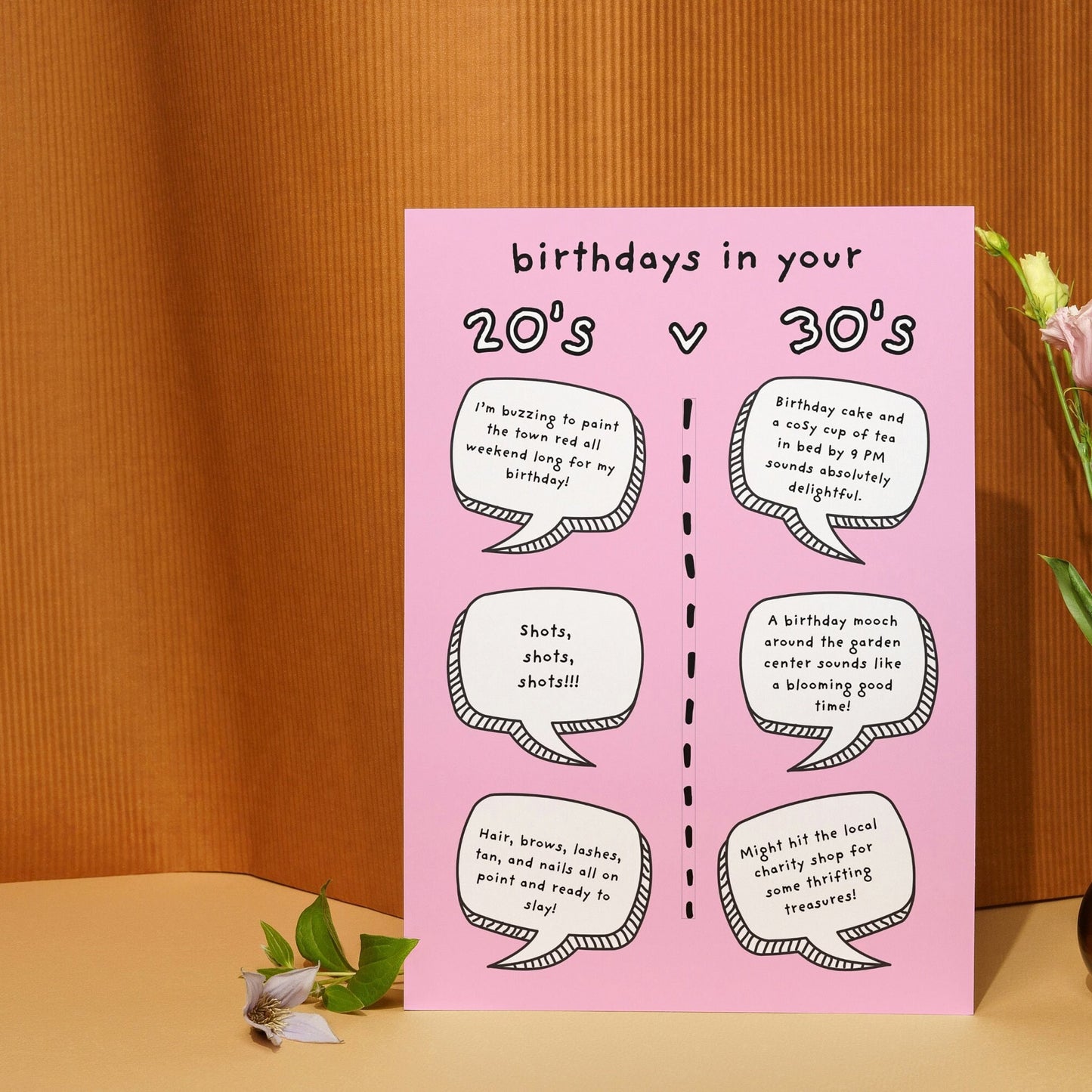 Hilarious 20's vs 30's Birthday Card – Funny Age Comparison speech bubble card