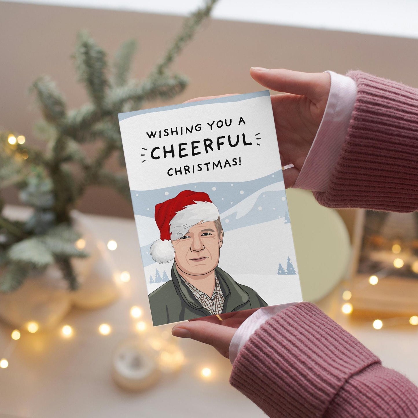 Wishing you a Cheerful Christmas, Cheerful Charlie Christmas Card - Diddly Squat Farm