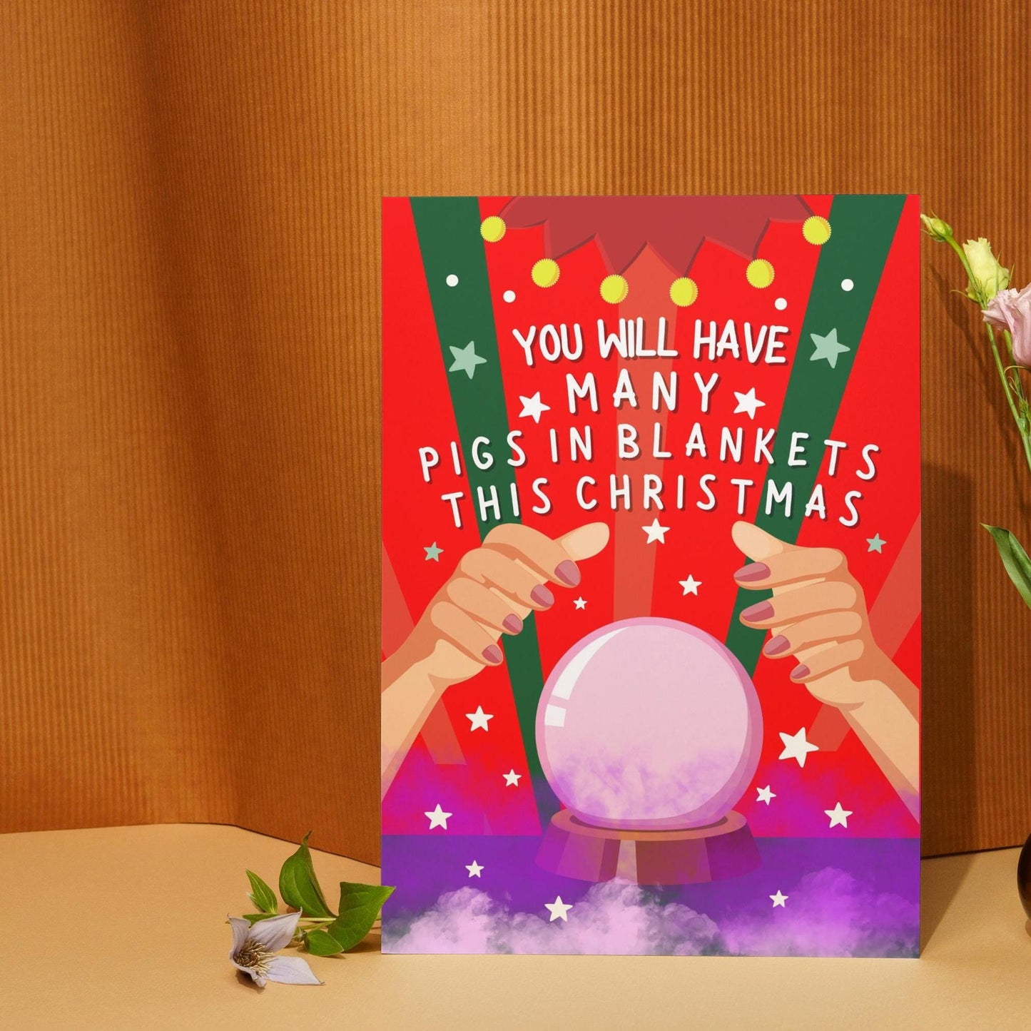 Funny Pigs in Blankets Cartoon illustrated Christmas Dinner Psychic Tarot Reading Christmas Card For him For her For them For best friend