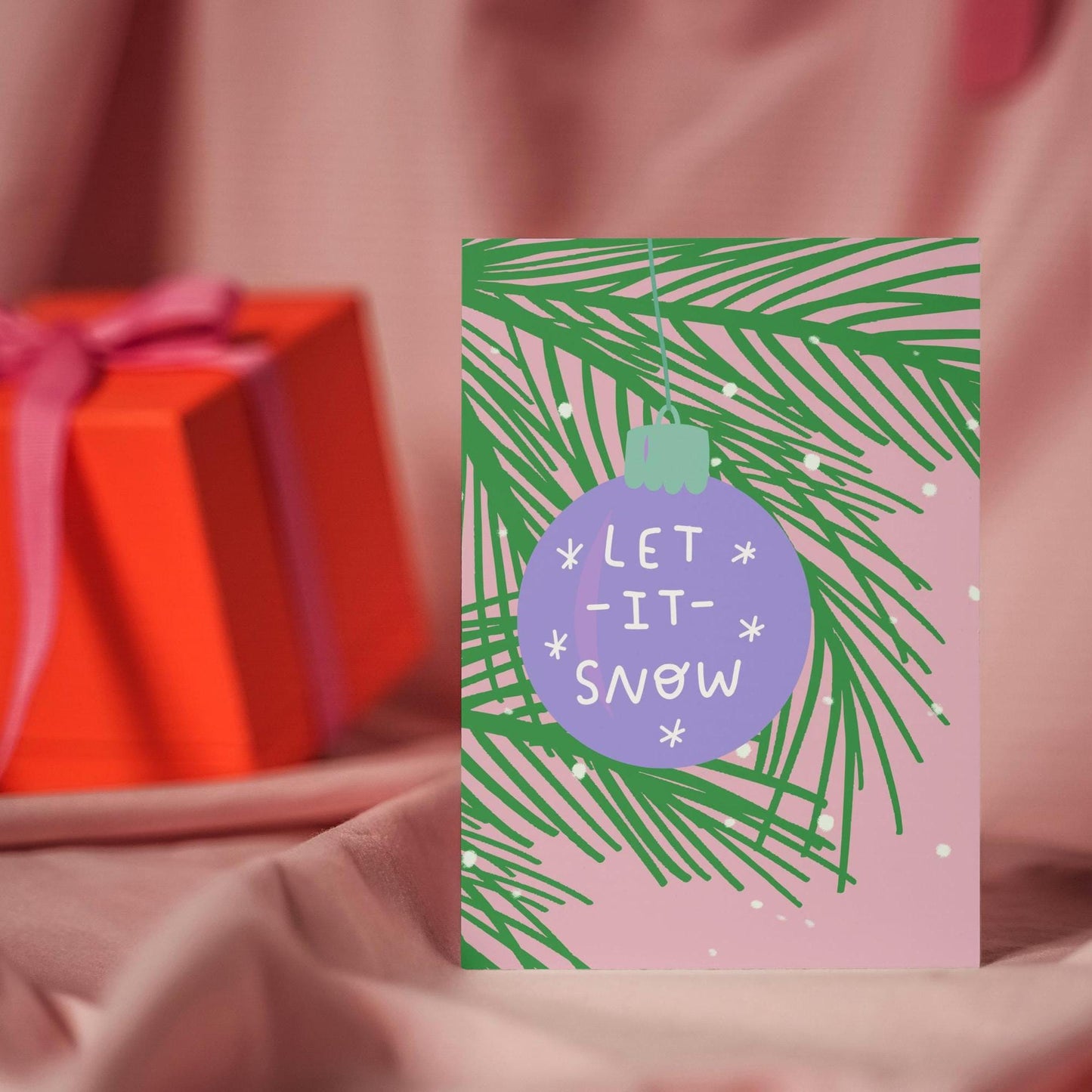 Cute trendy Modern 'Let It Snow' Illustrated Bauble Christmas decoration Christmas Card - Artistic Holiday Greeting For him For her For them