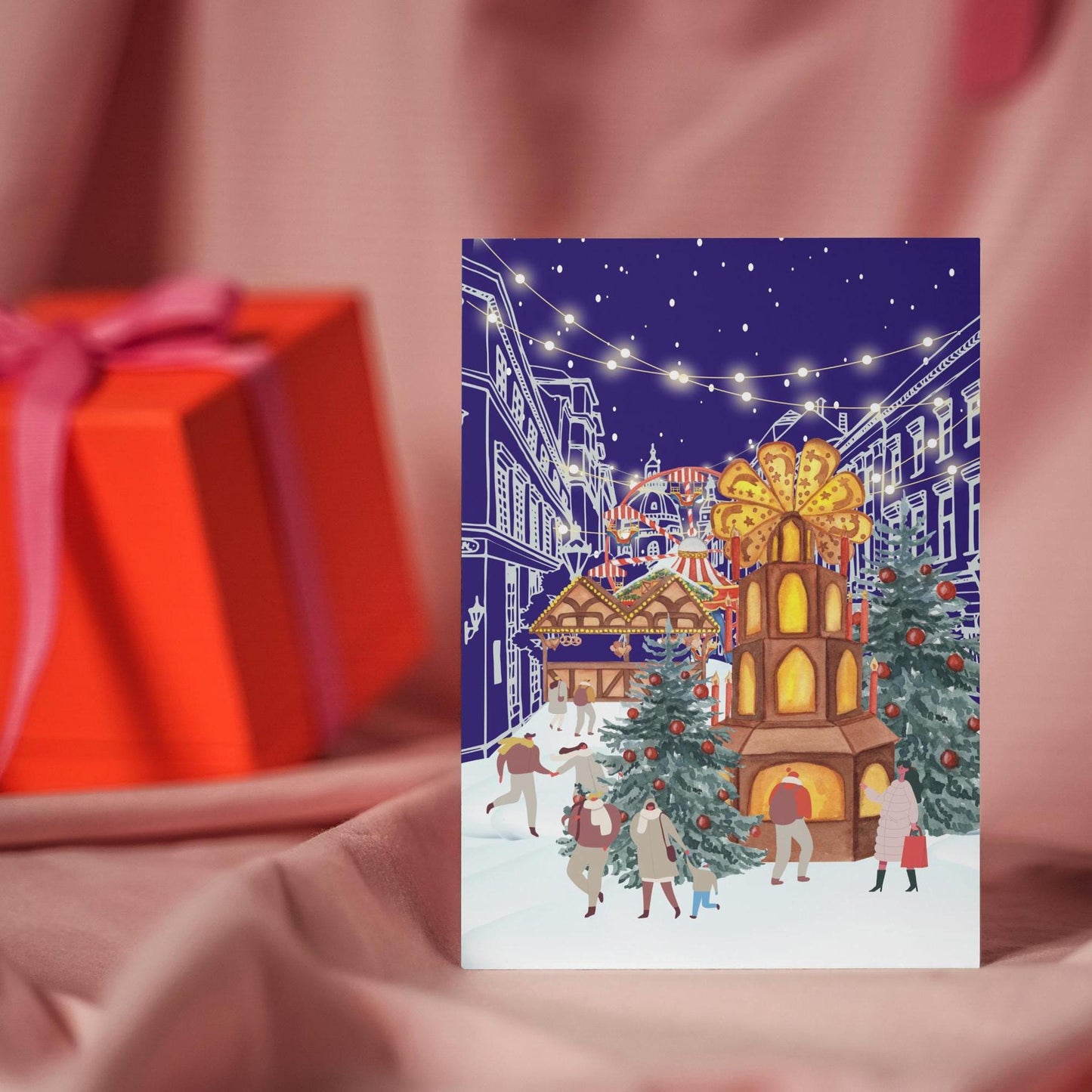 Classic Christmas Market Greeting Card, Festive Holiday Card, Winter Scene Card, Seasonal - Gift for Mum, Gift for her, Gift for him
