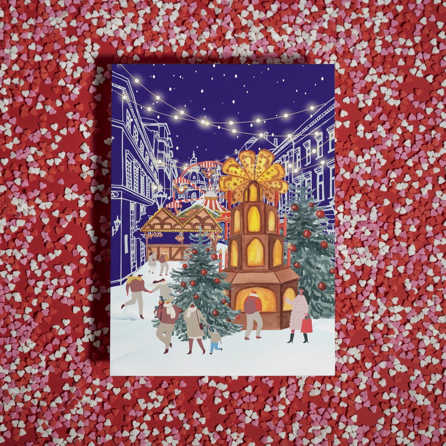 Classic Christmas Market Greeting Card, Festive Holiday Card, Winter Scene Card, Seasonal - Gift for Mum, Gift for her, Gift for him