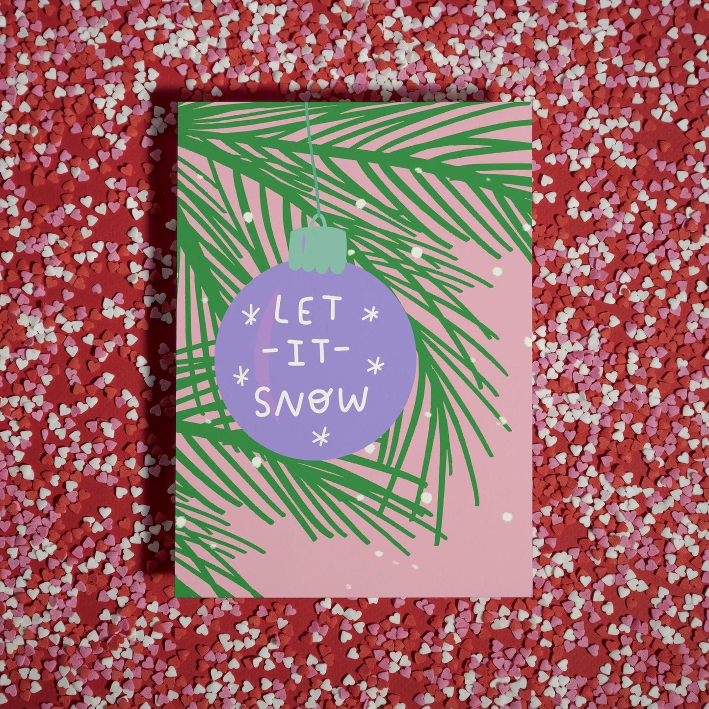 Cute trendy Modern 'Let It Snow' Illustrated Bauble Christmas decoration Christmas Card - Artistic Holiday Greeting For him For her For them