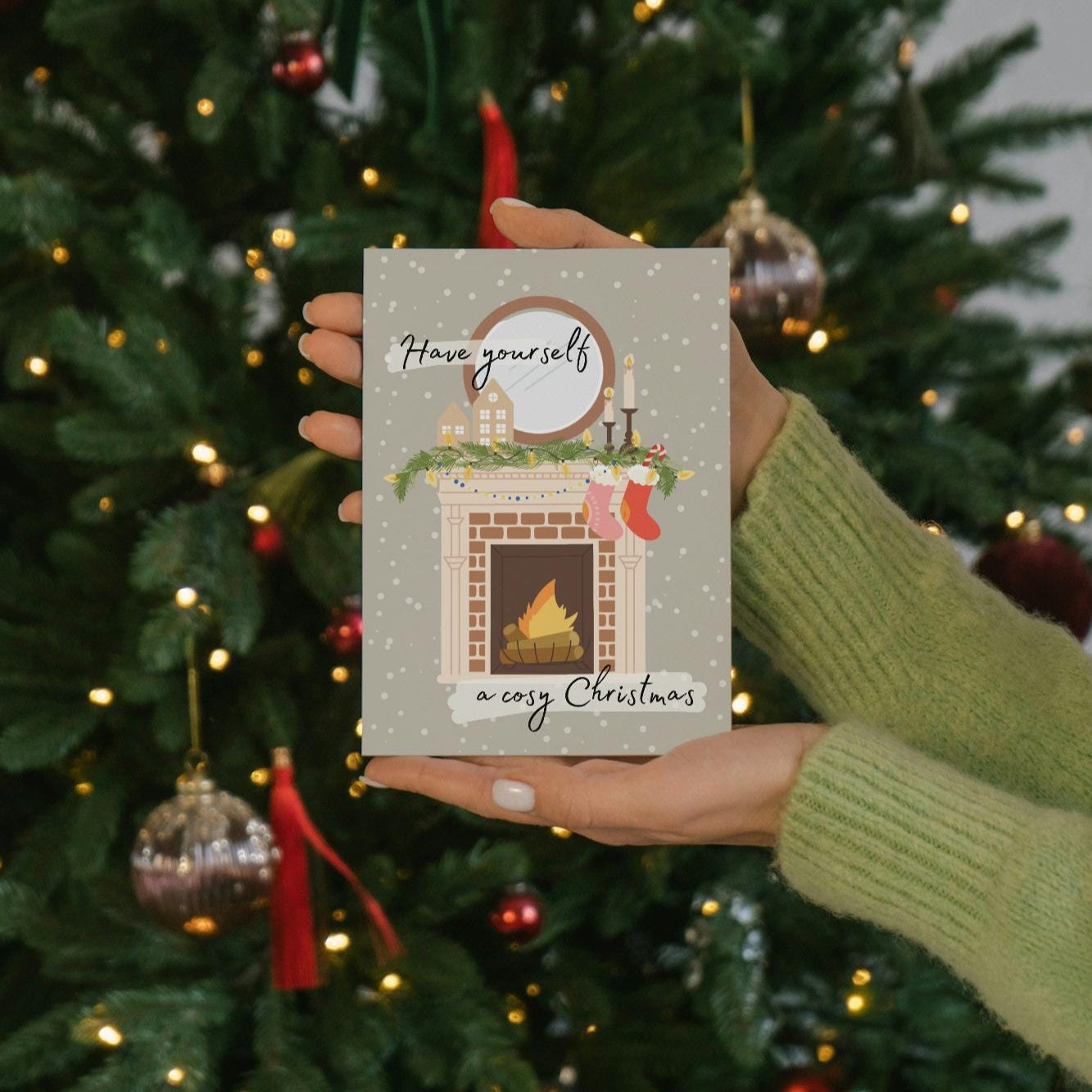 Classic Cosy Christmas Fireplace Greeting Card, Festive Holiday Card, Seasonal - Gift for Mum, Gift for her, Gift for him