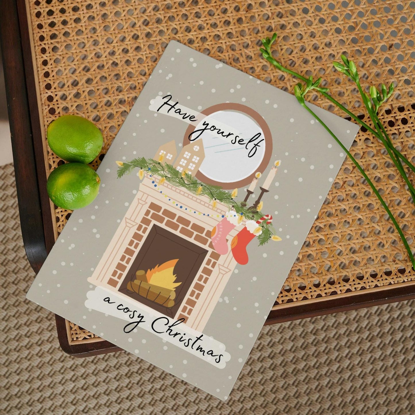Classic Cosy Christmas Fireplace Greeting Card, Festive Holiday Card, Seasonal - Gift for Mum, Gift for her, Gift for him