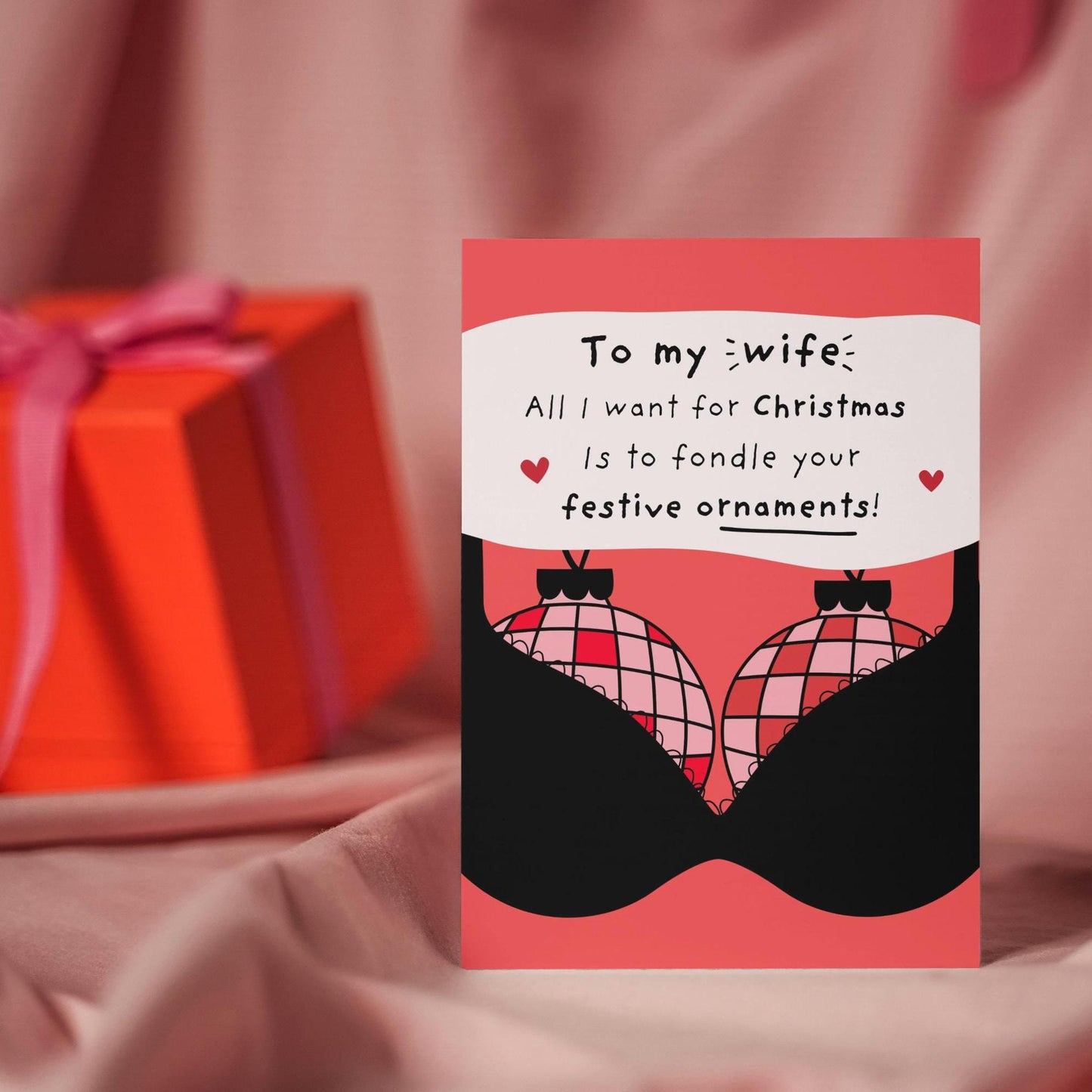 Funny Christmas Card for Wife, Rude Baubles Illustration, Humorous Holiday Card with Cheeky Banter from Husband