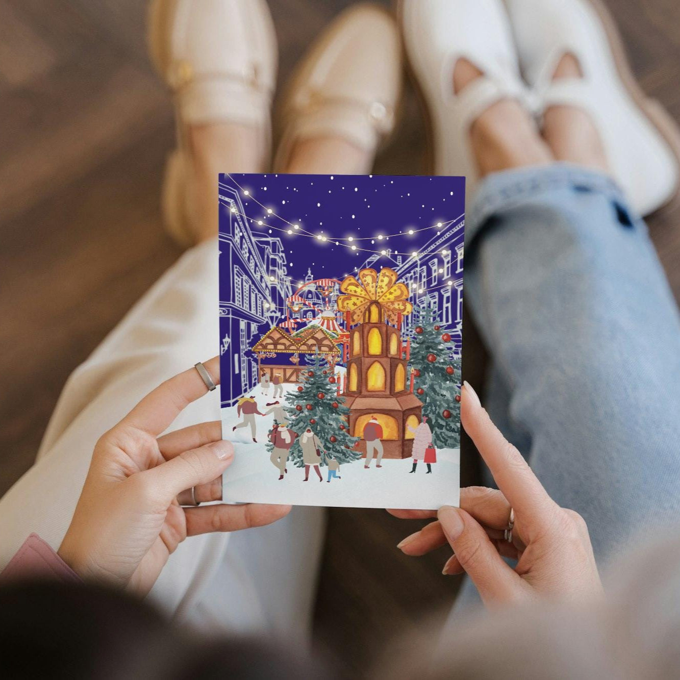 Classic Christmas Market Greeting Card, Festive Holiday Card, Winter Scene Card, Seasonal - Gift for Mum, Gift for her, Gift for him