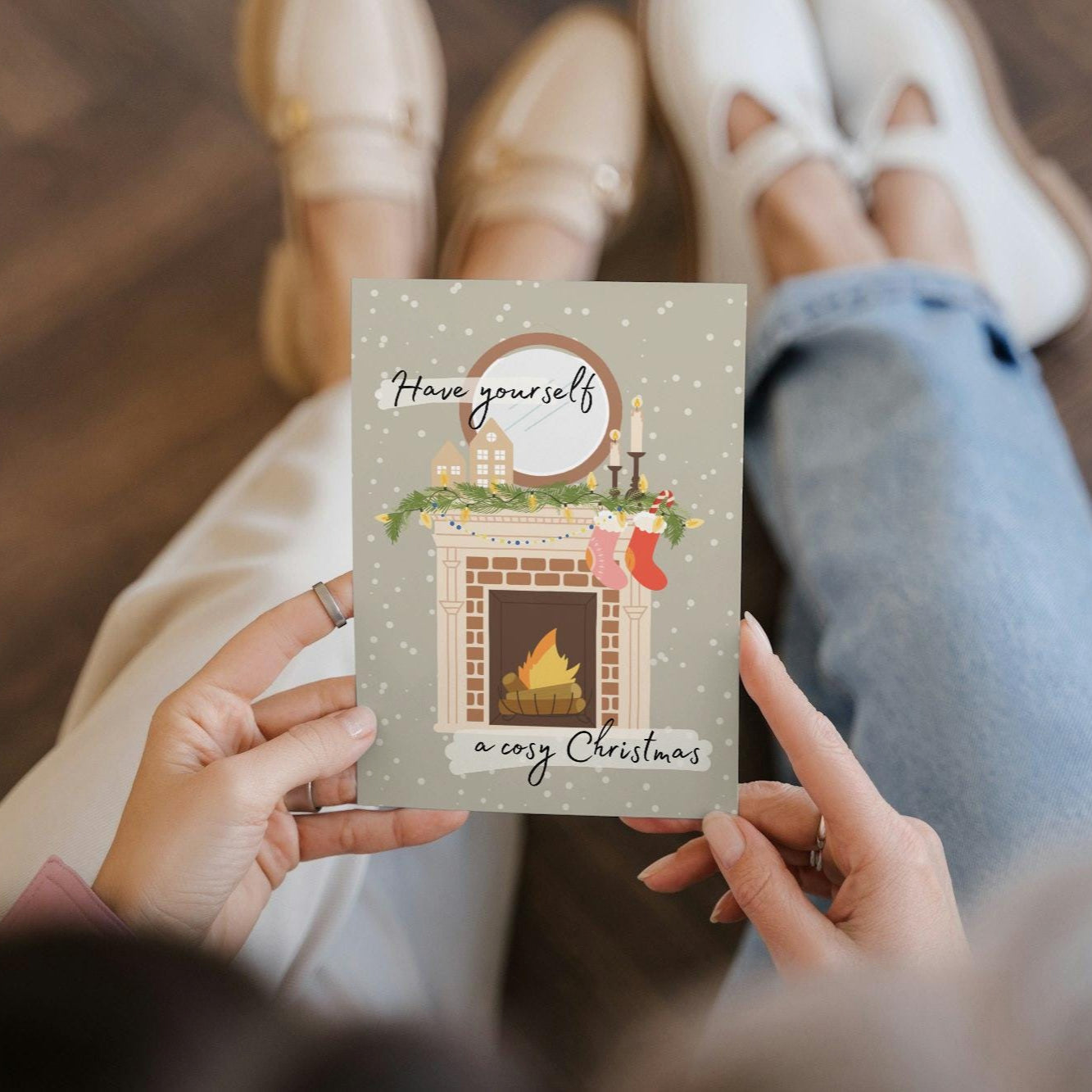 Classic Cosy Christmas Fireplace Greeting Card, Festive Holiday Card, Seasonal - Gift for Mum, Gift for her, Gift for him