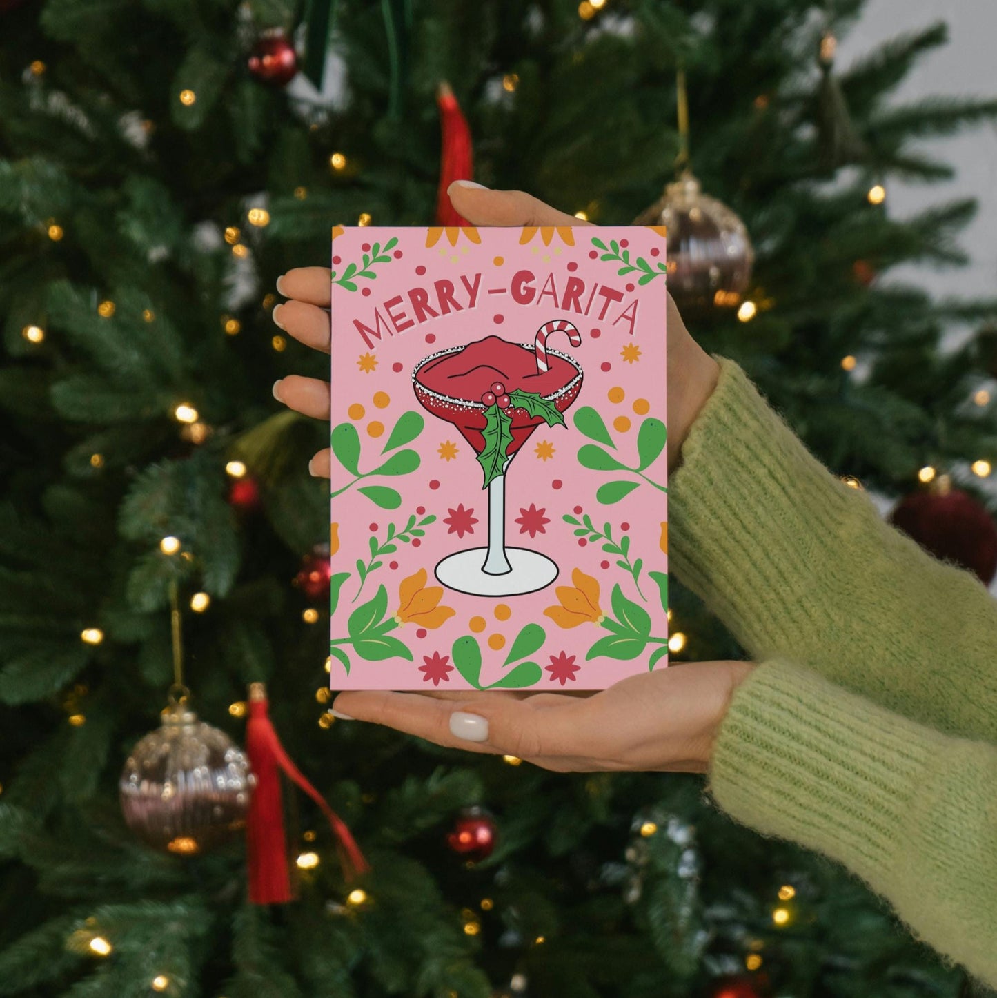 Cheerful Margarita Cheers Card, Unique Handmade Christmas Greeting, Festive Gift for Anyone