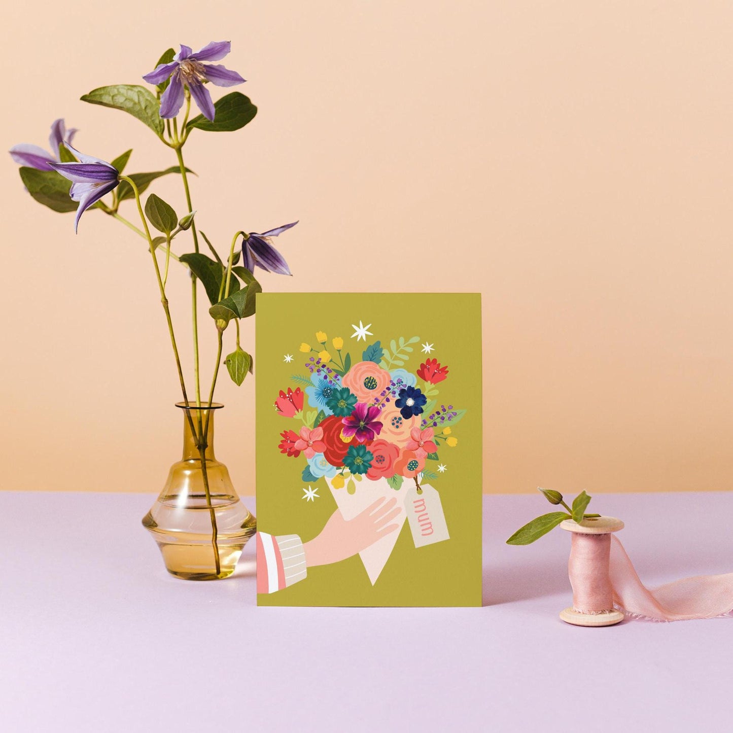 Pretty Contemporary Mother's Day Floral Bunch Card | Watercolour Floral Design | Handcrafted Greeting Card for Mum