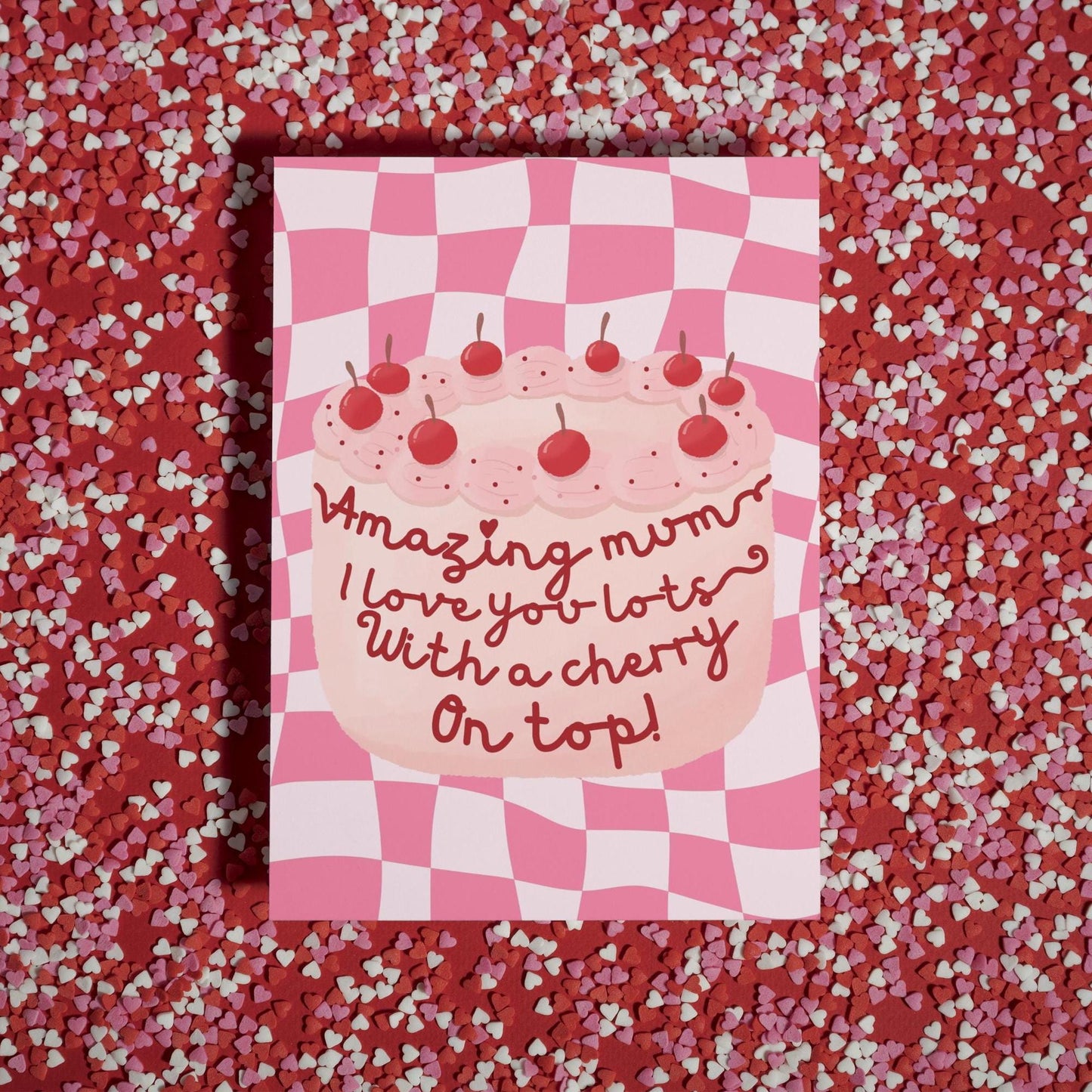 Pretty Contemporary Cherry Cake Mother's Day Card | love you lots | Unique Greeting Card for Mum | Feminine Birthday Card | Sweet Treat Card
