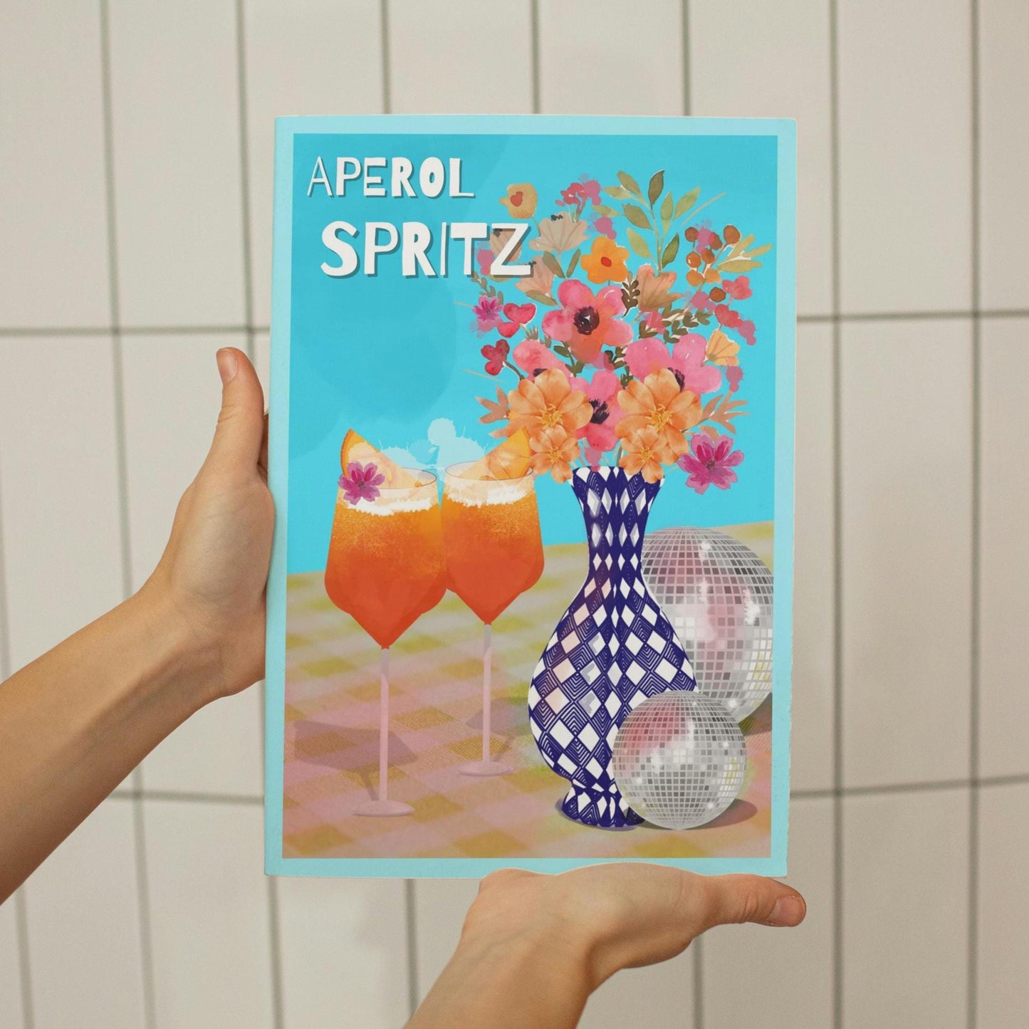 Aperol Spritz Digital Print | Maximalist Cocktail Wall Art | A4 Download | Bright Disco Ball Decor