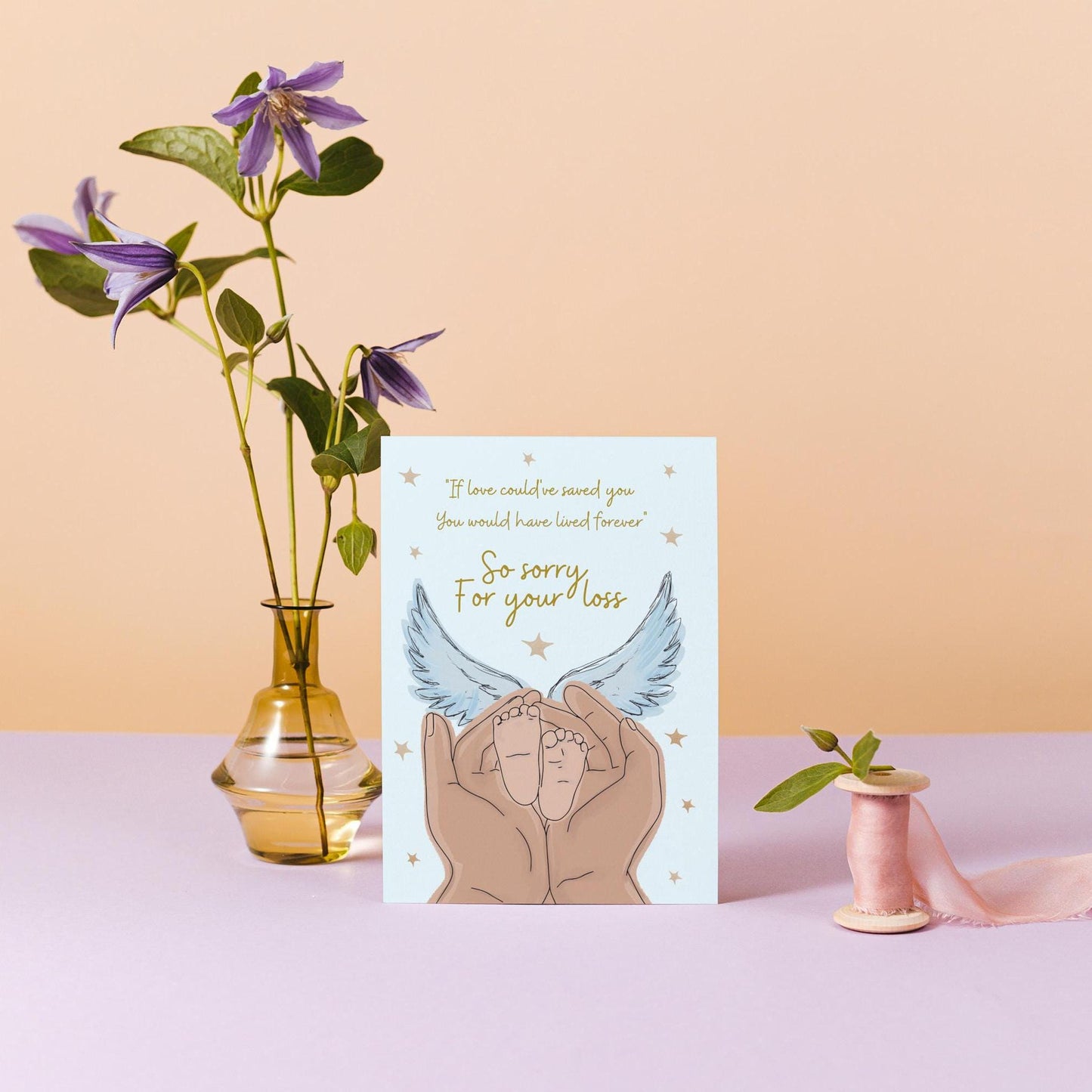 Heartfelt Stillbirth Condolence Card - "So Sorry for Your Loss" - Supportive Greetings for Baby Loss - angel wings illustration